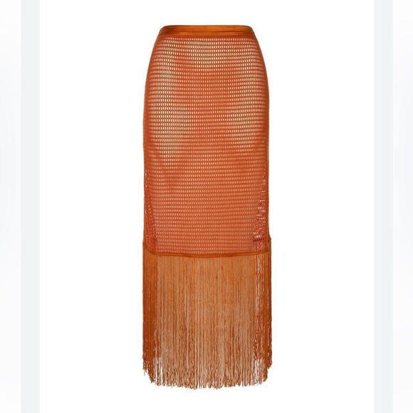My Beachy Side Camelia Maxi Skirt mesh fringe rust midi resort NWT M swim - Picture 4 of 9